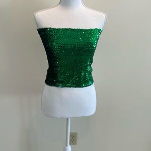 Green Metallic Sequined Disco Tube Top